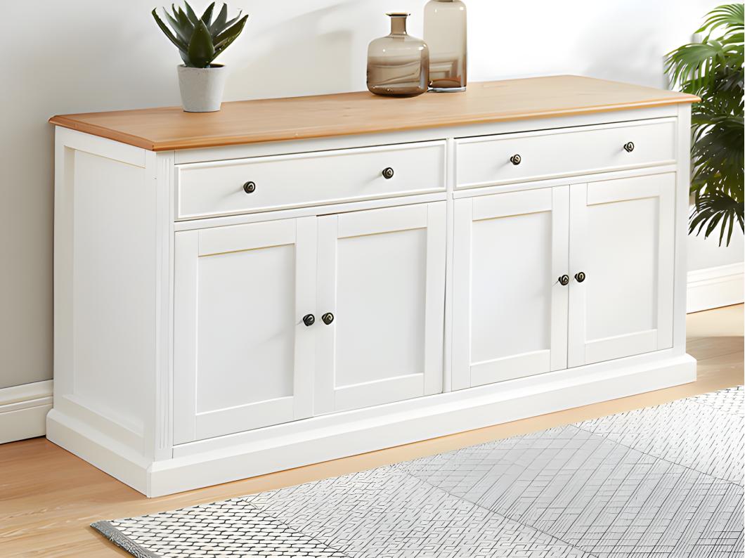 Credenza 4 ante e 2 cassetti in Pino bianco - HONFLEUR