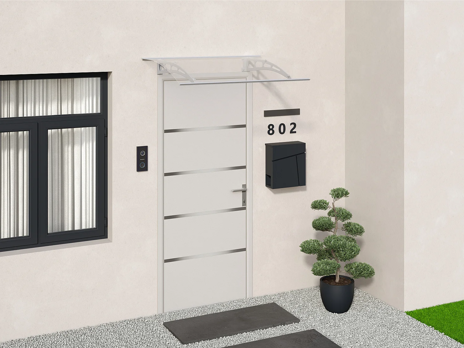 Auvent de porte en aluminium 120 x 90 cm courbé NEONA