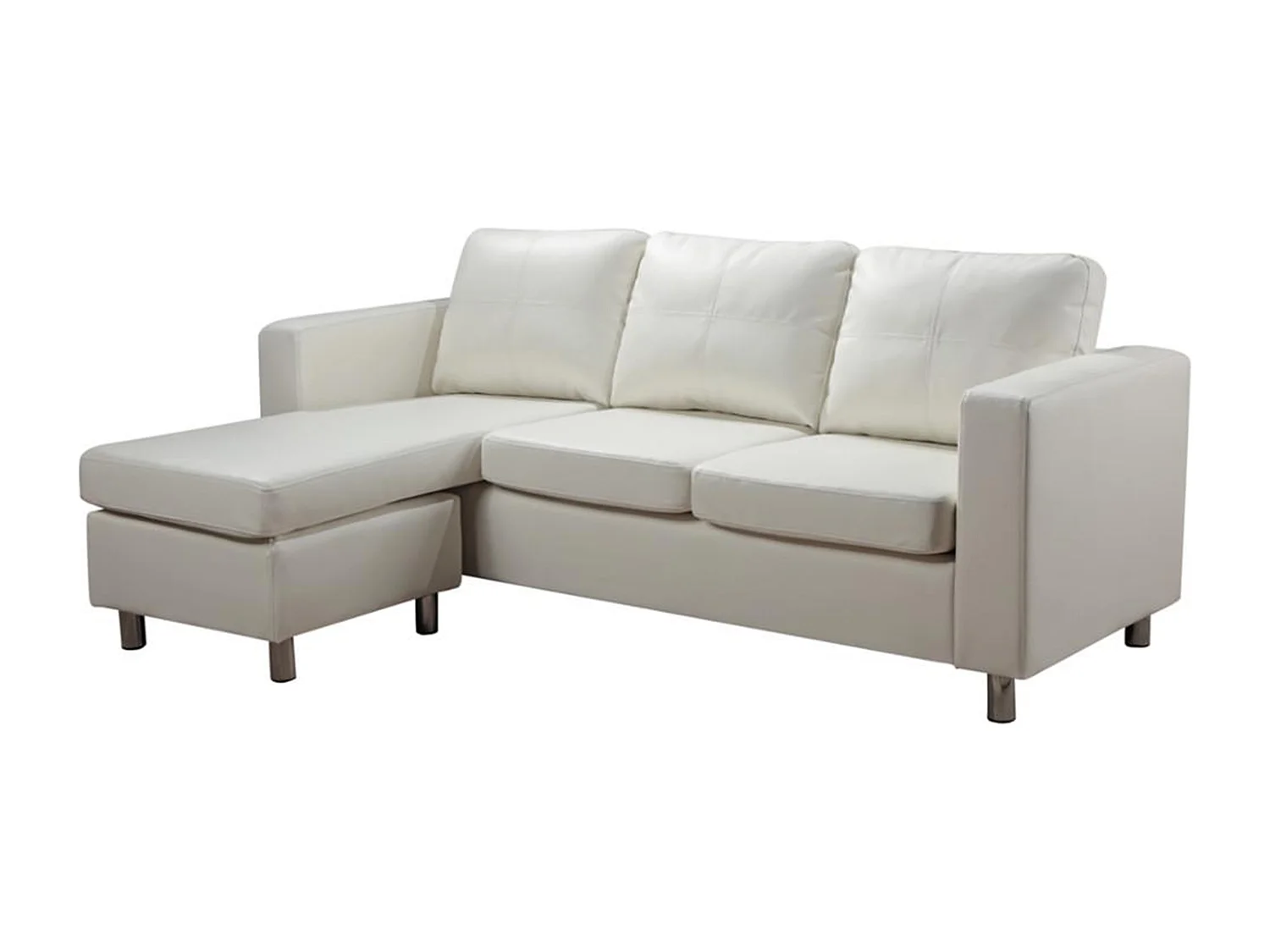 Kanapa narożna dwustronna ACKLEY z ekoskóry – kolor kości słoniowej