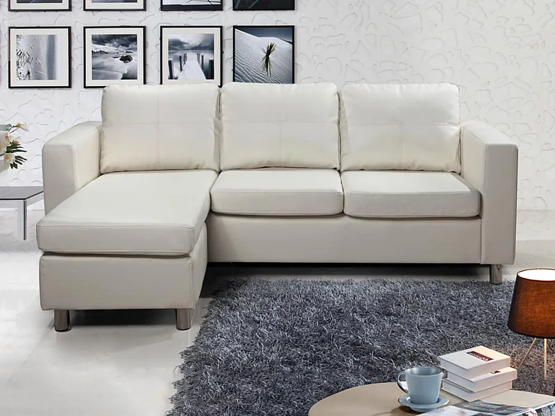 Omkeerbare hoekbank van kunstleer ACKLEY - Ivoor