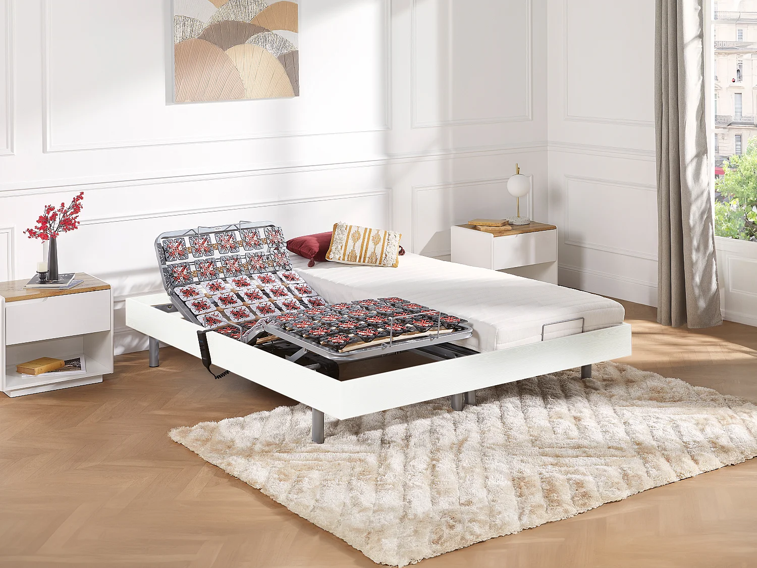 Lit électrique de relaxation tout plots + matelas latex - 2 x 80 x 200 cm - Blanc - CASSIOPEE III de YSMÉE
