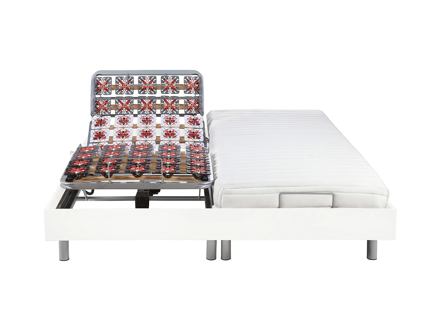 Elektrisch bed – bedbodem en matras – lattenbodem en contactplaatjes - PANDORA II van YSMÉE - Motor OKIN - wit - 2x90x200 cm
