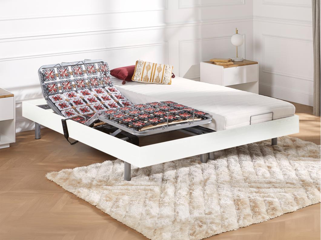 Lit électrique de relaxation tout plots + matelas latex - 2 x 80 x 200 cm - Blanc - CASSIOPEE III de DREAMEA