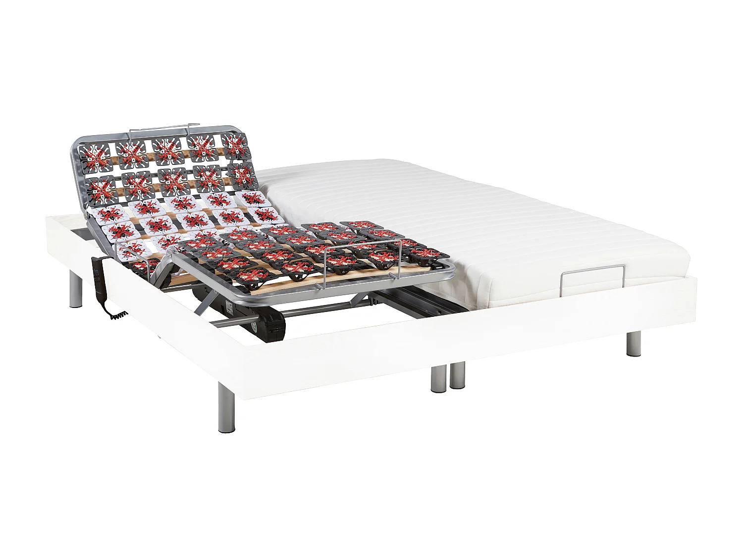 Elektrisch decoratief relaxbed + matras van 100% latex met 3 zones - 80 x 200 cm - Stof - Grijs - PANISOLA van YSMÉE
