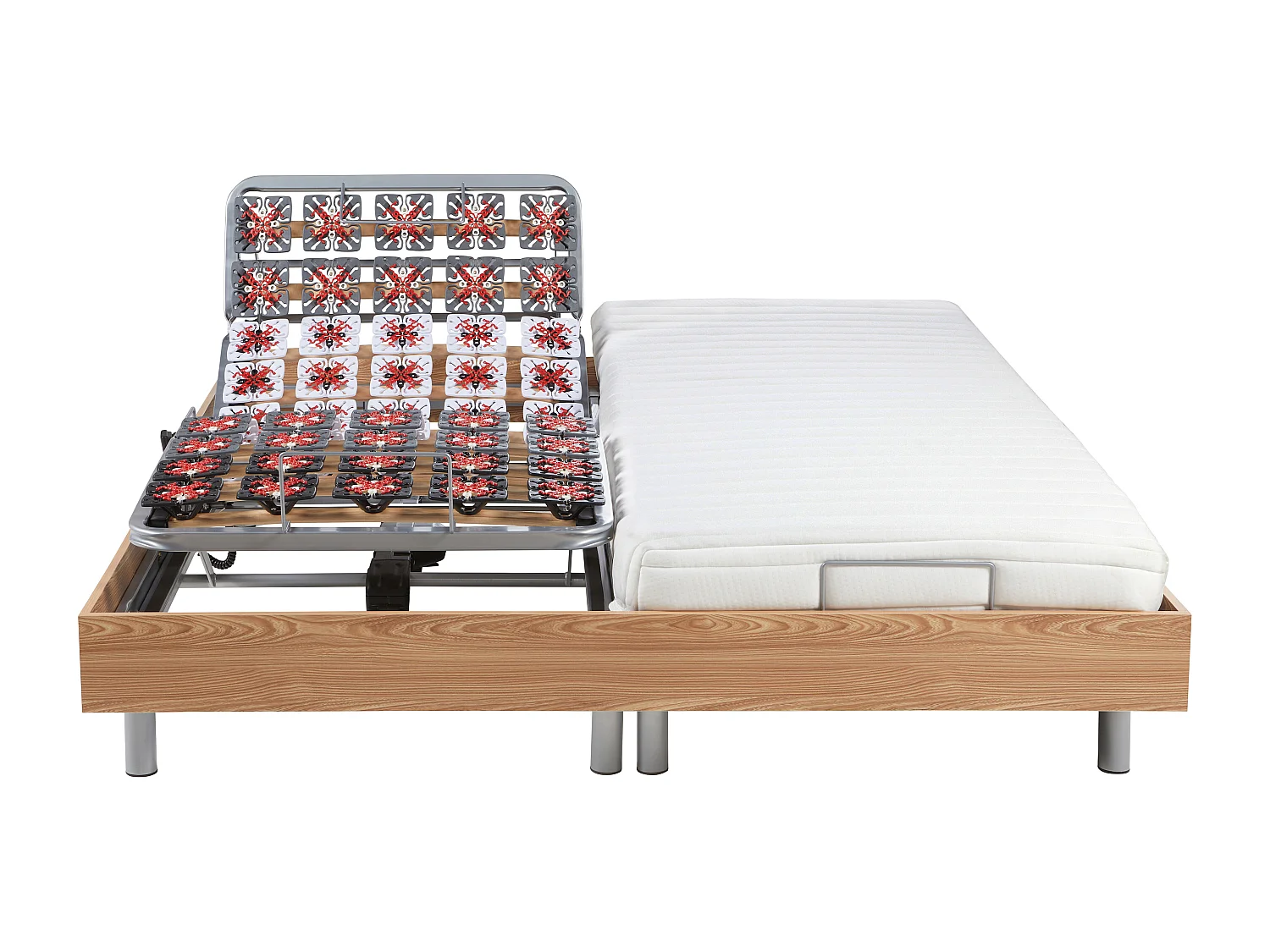 Elektrisch decoratief relaxbed + matras van 100% latex met 3 zones - 90 x 200 cm - Stof - Grijs - PANISOLA van YSMÉE