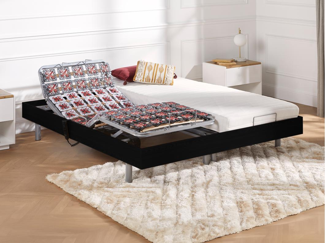 Lit électrique de relaxation tout plots + matelas latex - 2 x 90 x 200 cm - Noir - CASSIOPEE III de DREAMEA