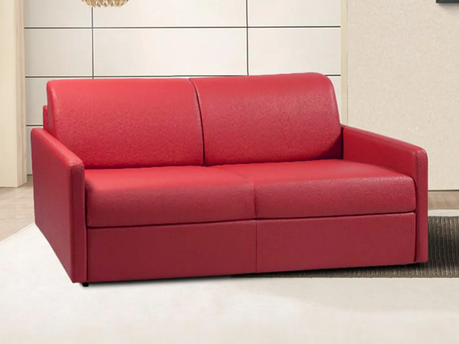 Canapé 4 places convertible express en simili rouge - Couchage 160 cm - Matelas 14 cm CALIFE