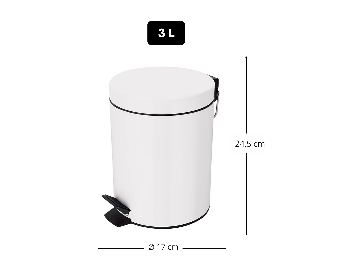 poubelle à pédale ø17 x 24,5 (3 litres), métal, blanc
