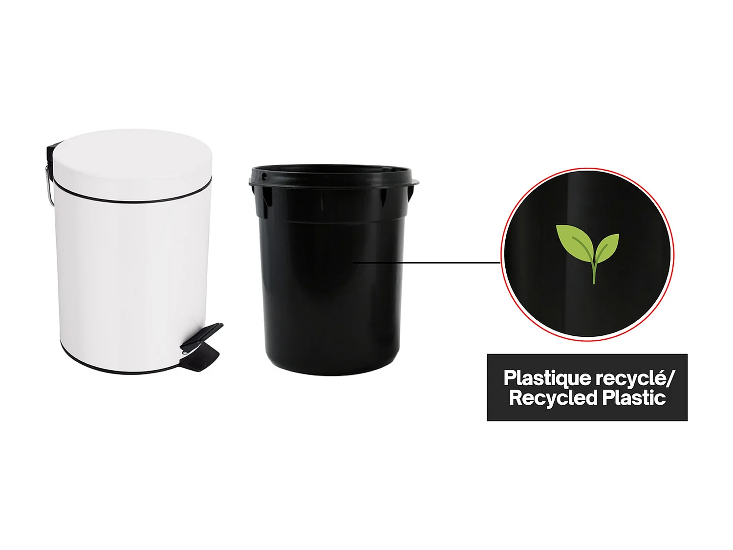poubelle à pédale ø17 x 24,5 (3 litres), métal, blanc