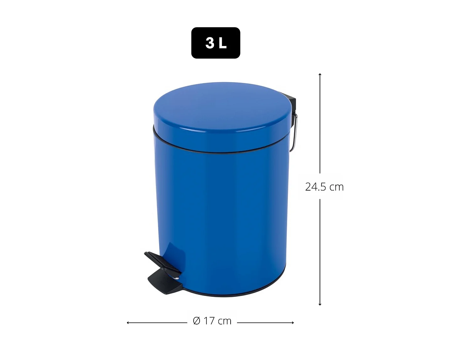 poubelle à pédale ø17 x 24,5 (3 litres), métal, bleu