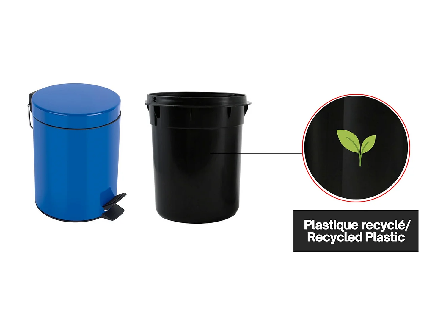 poubelle à pédale ø17 x 24,5 (3 litres), métal, bleu