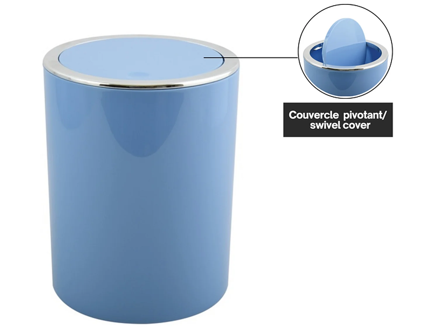 Poubelle msv 6l "kamaka" en plastique de couleur bleu pâle 20,7 x 22 x 28,1 cm