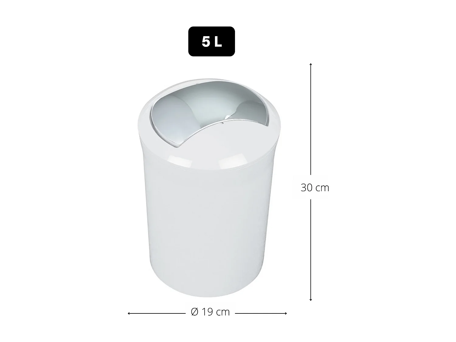 Poubelle Malibu blanche à couvercle basculant d'une capacité de 5 litres en polystyrène 20 x 20 x 20 cm.