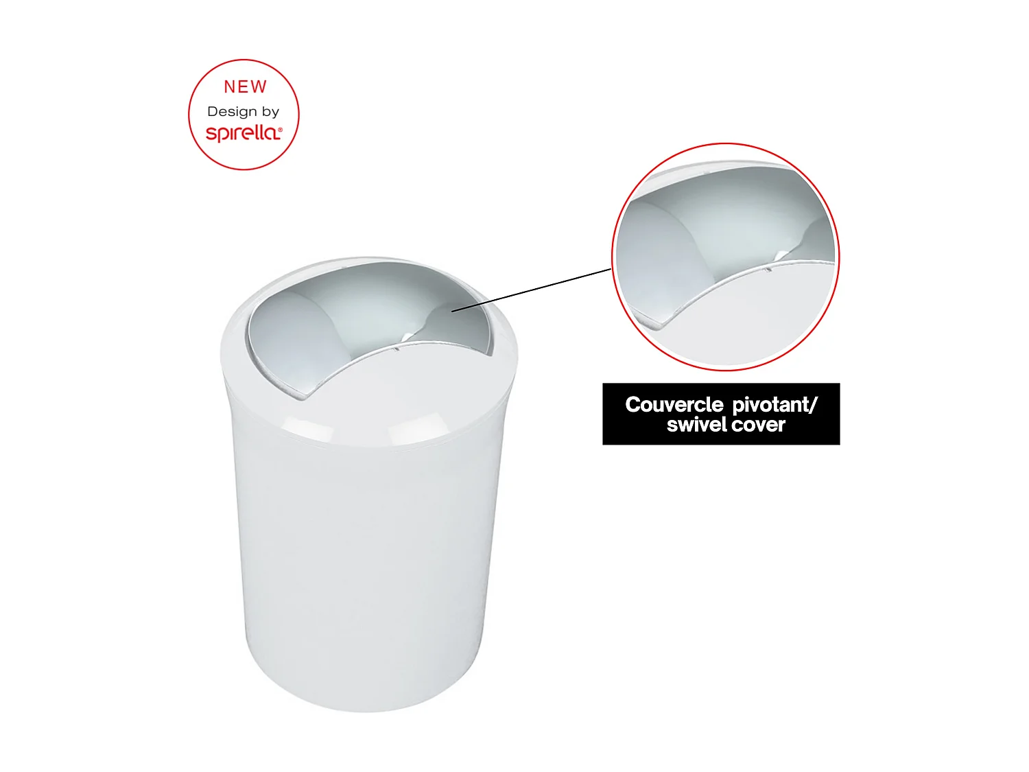 Poubelle Malibu blanche à couvercle basculant d'une capacité de 5 litres en polystyrène 20 x 20 x 20 cm.