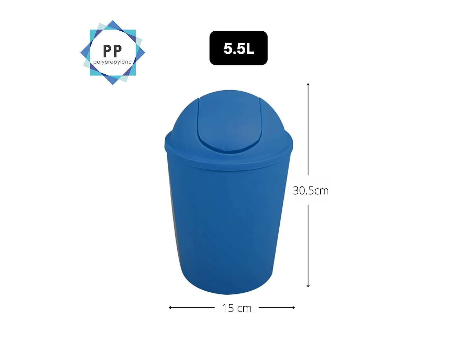 Poubelle  5,5l avec couvercle à charnière bleu marine