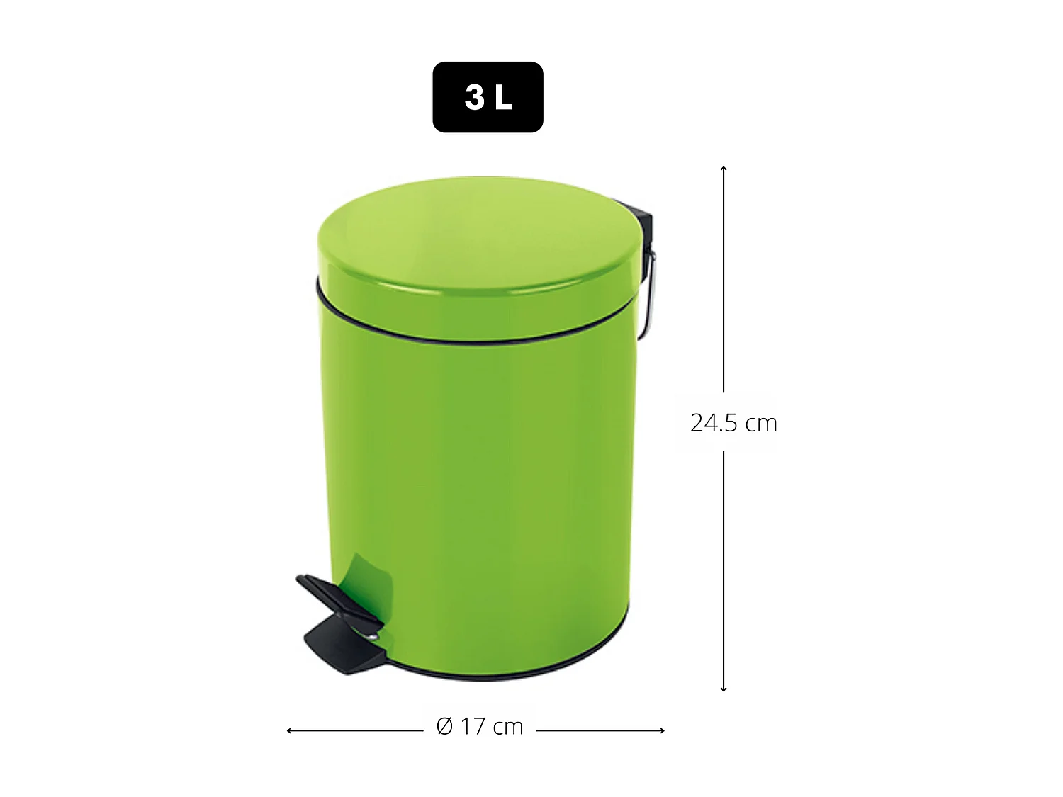 poubelle à pédale ø17 x 24,5 (3 litres), métal, vert