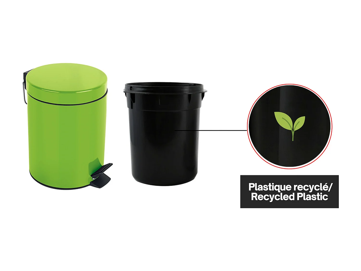 poubelle à pédale ø17 x 24,5 (3 litres), métal, vert