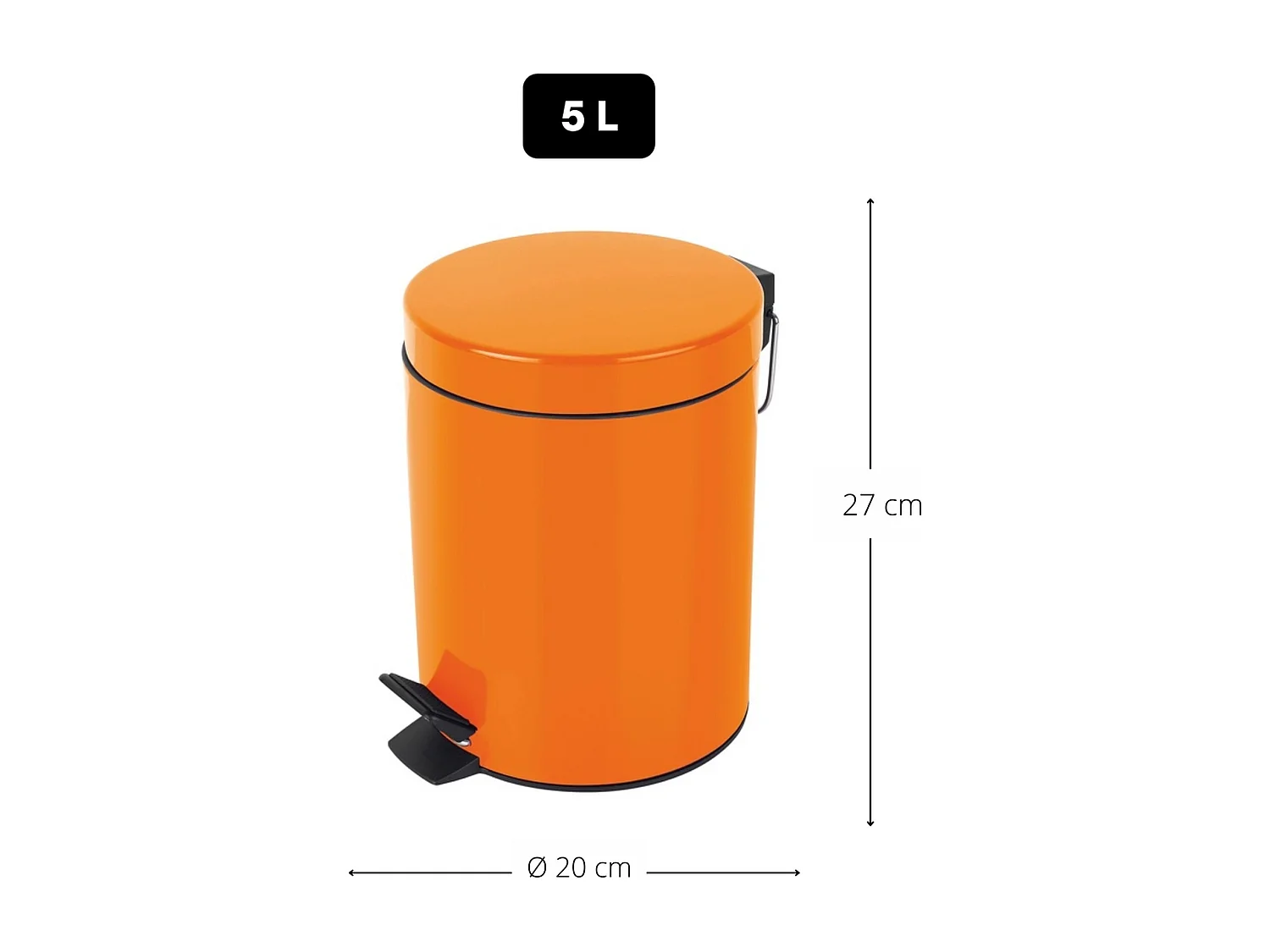 poubelle à pédale ø17 x 24,5 (3 litres), métal, orange