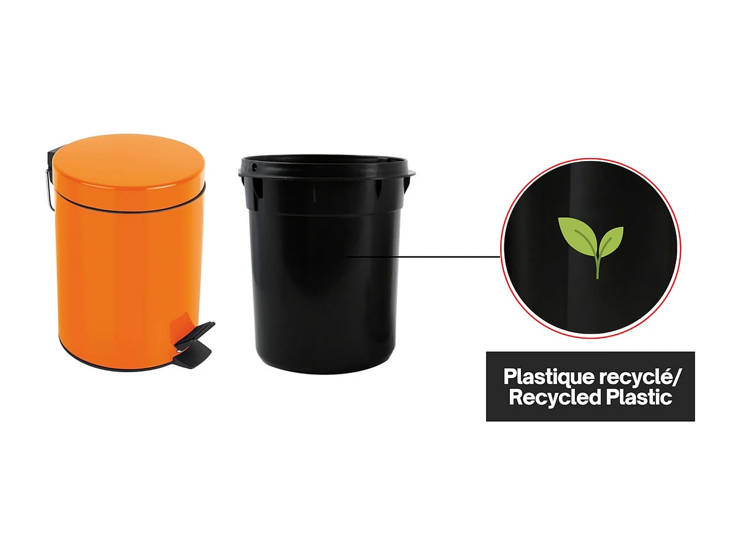 poubelle à pédale ø17 x 24,5 (3 litres), métal, orange