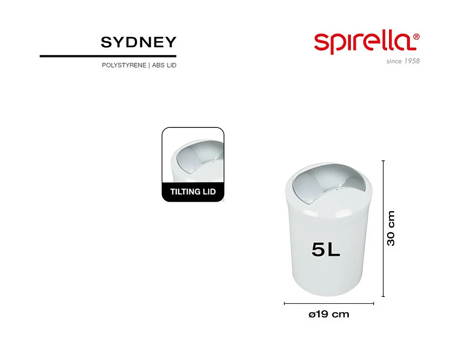 poubelle sydney collection acrylique couleur noire (5l)