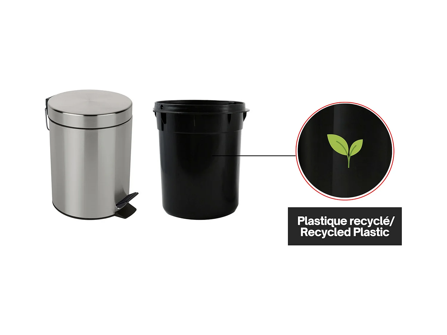 Poubelle à pédale  5 litres en métal ø20 x 27 cm