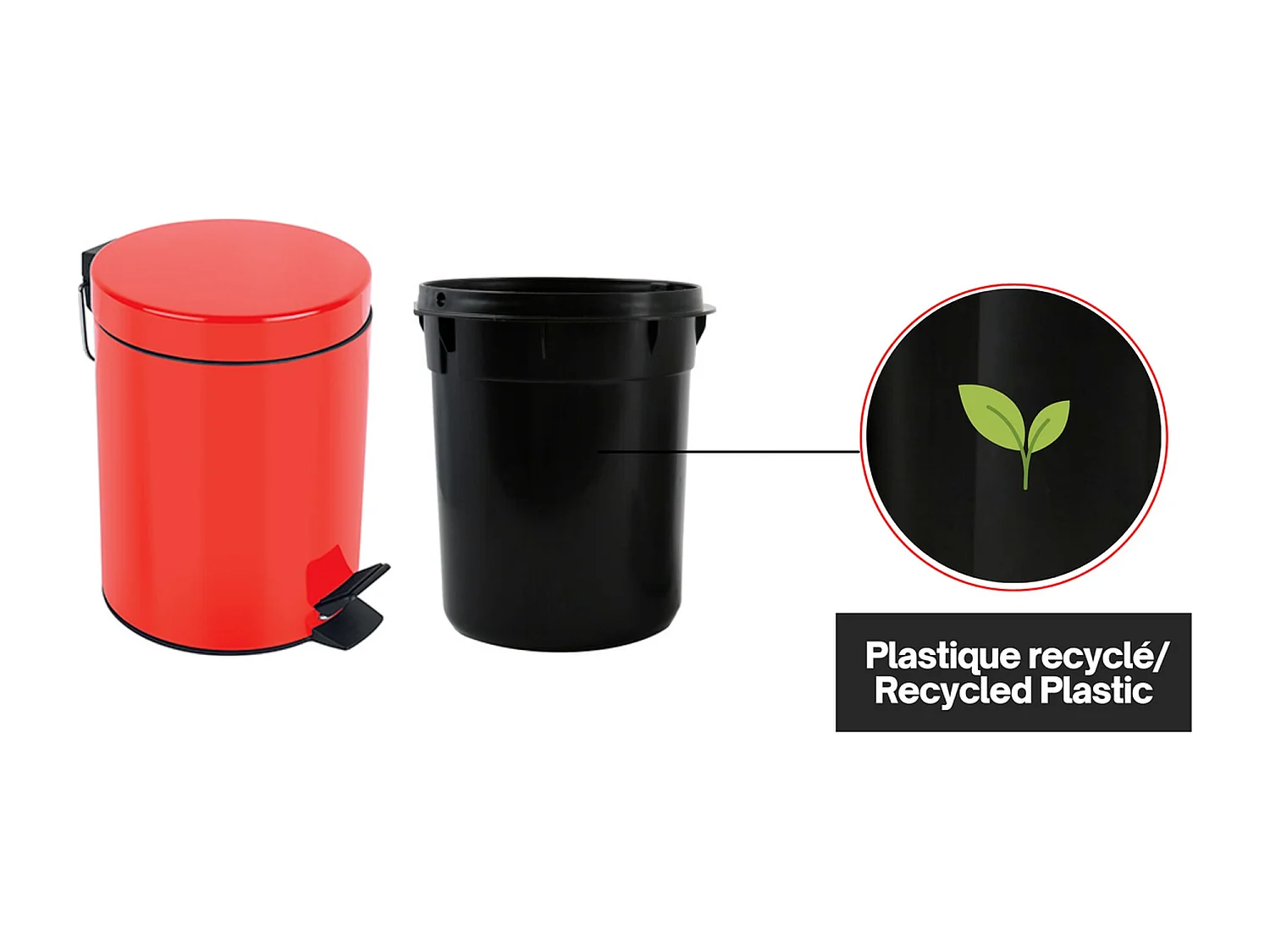 poubelle à pédale ø17 x 24,5 (3 litres), métal, rouge