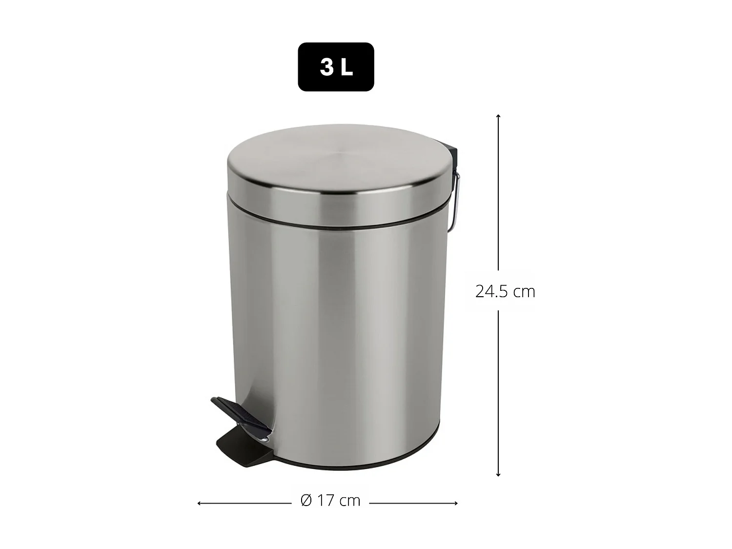 poubelle à pédale ø17 x 24,5 (3 litres), métal, chromé