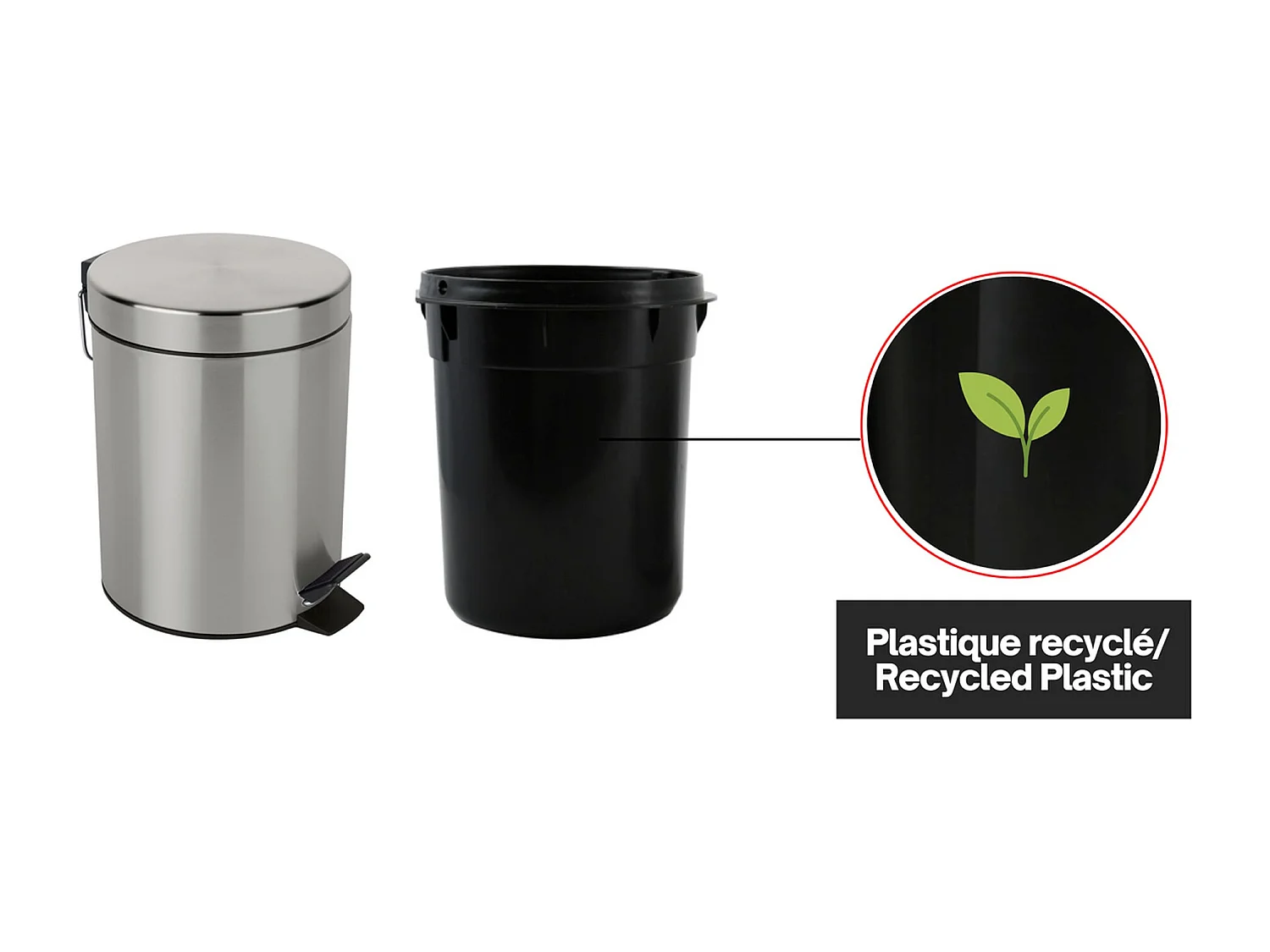 poubelle à pédale ø17 x 24,5 (3 litres), métal, chromé