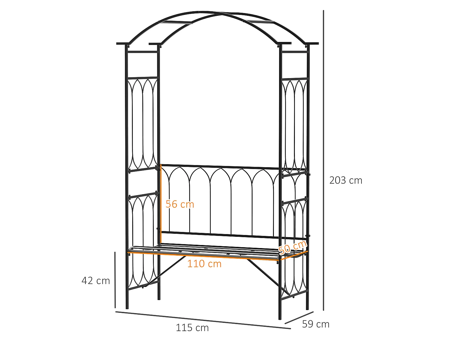 Arco de jardín negro 115x59x203cm Outsunny