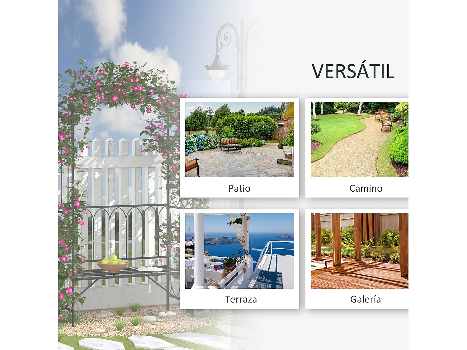 Arco de jardín negro 115x59x203cm Outsunny