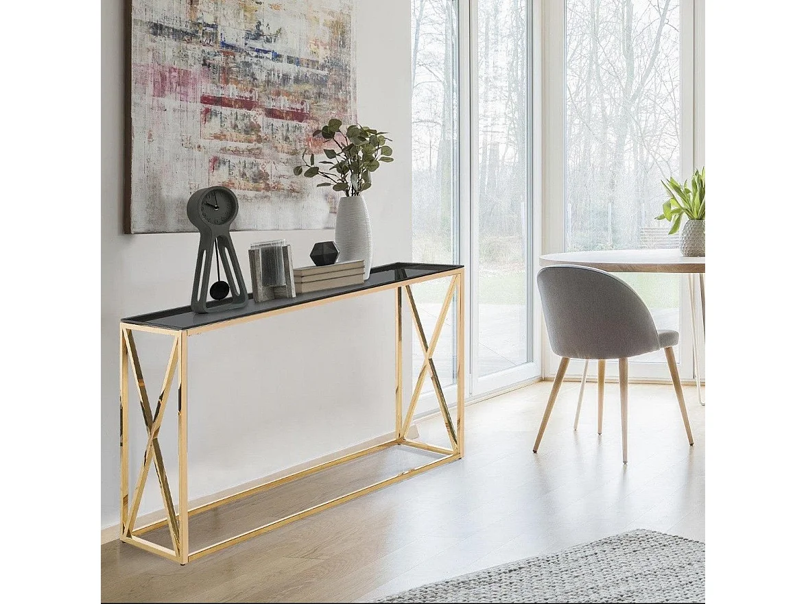 Console Design en Verre "Gladis" 120cm Or & Noir