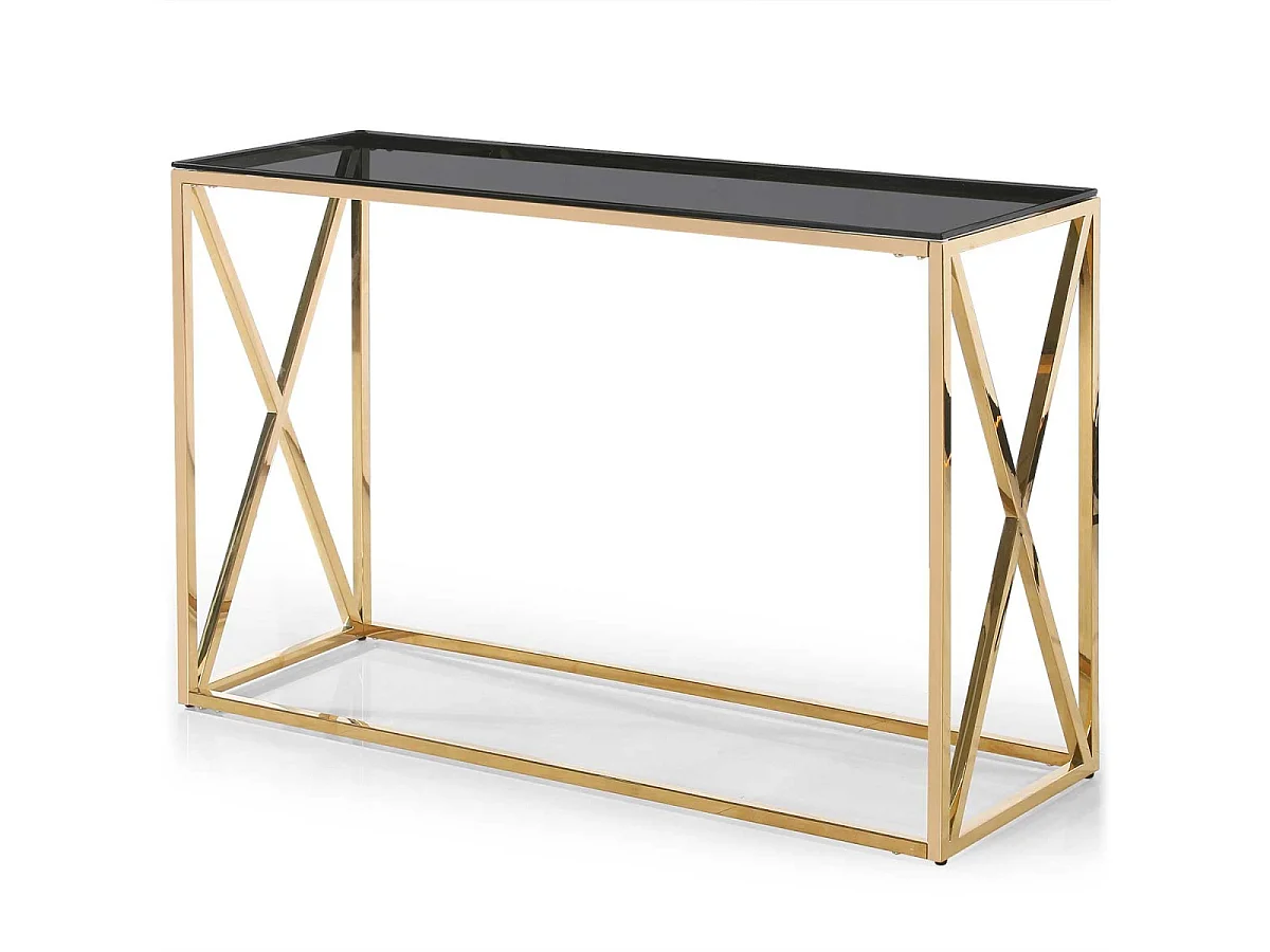 Console Design en Verre "Gladis" 120cm Or & Noir
