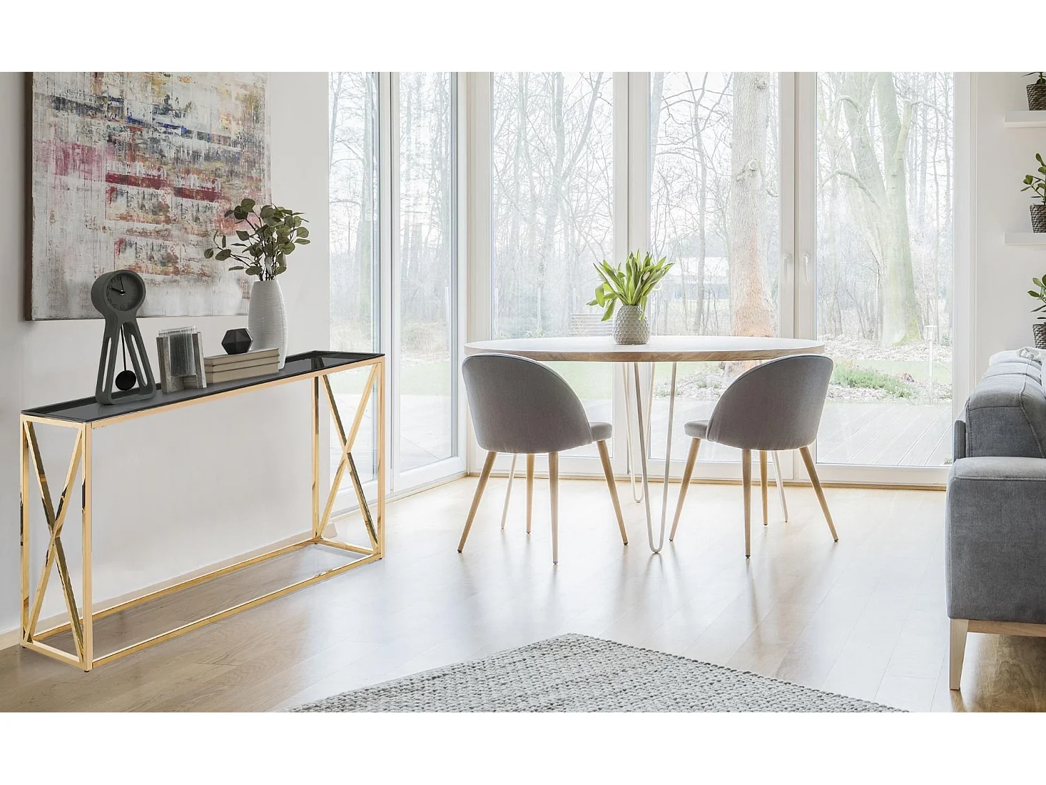 Console Design en Verre "Gladis" 120cm Or & Noir