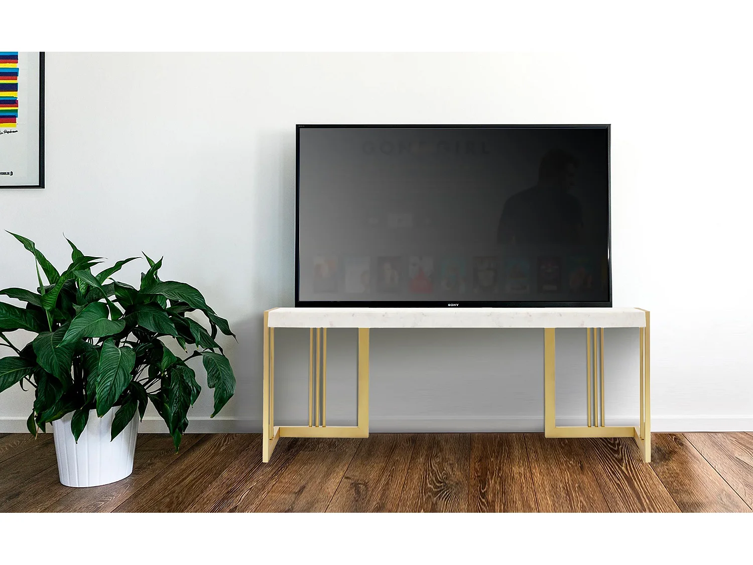 Meuble TV en Marbre Design "Cary" 140cm Blanc