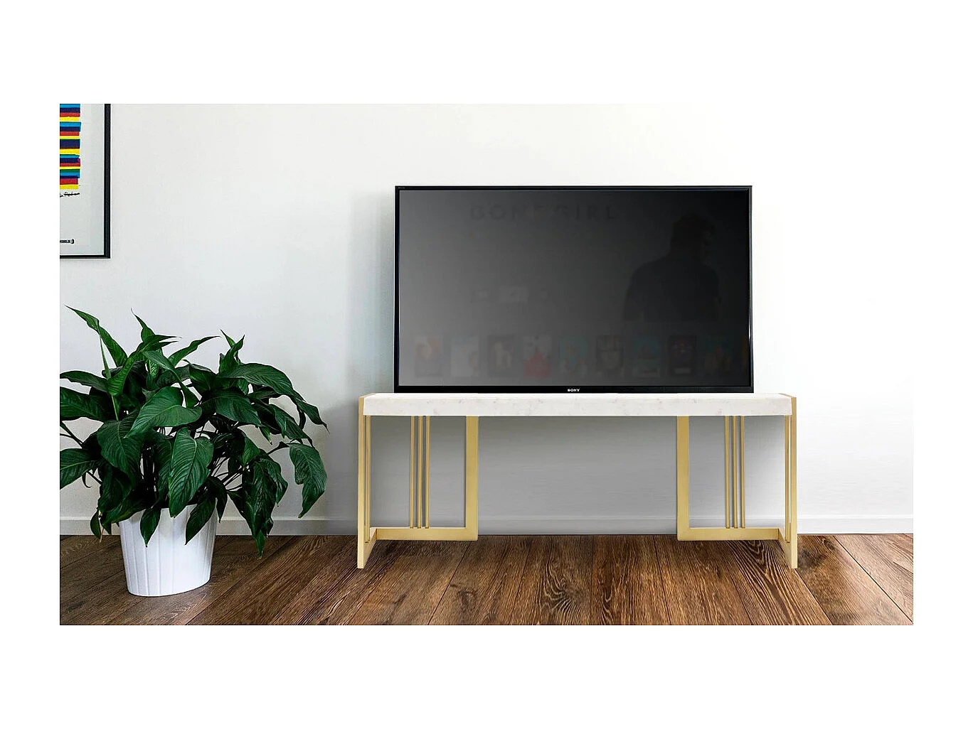 Meuble TV en Marbre Design "Cary" 140cm Blanc