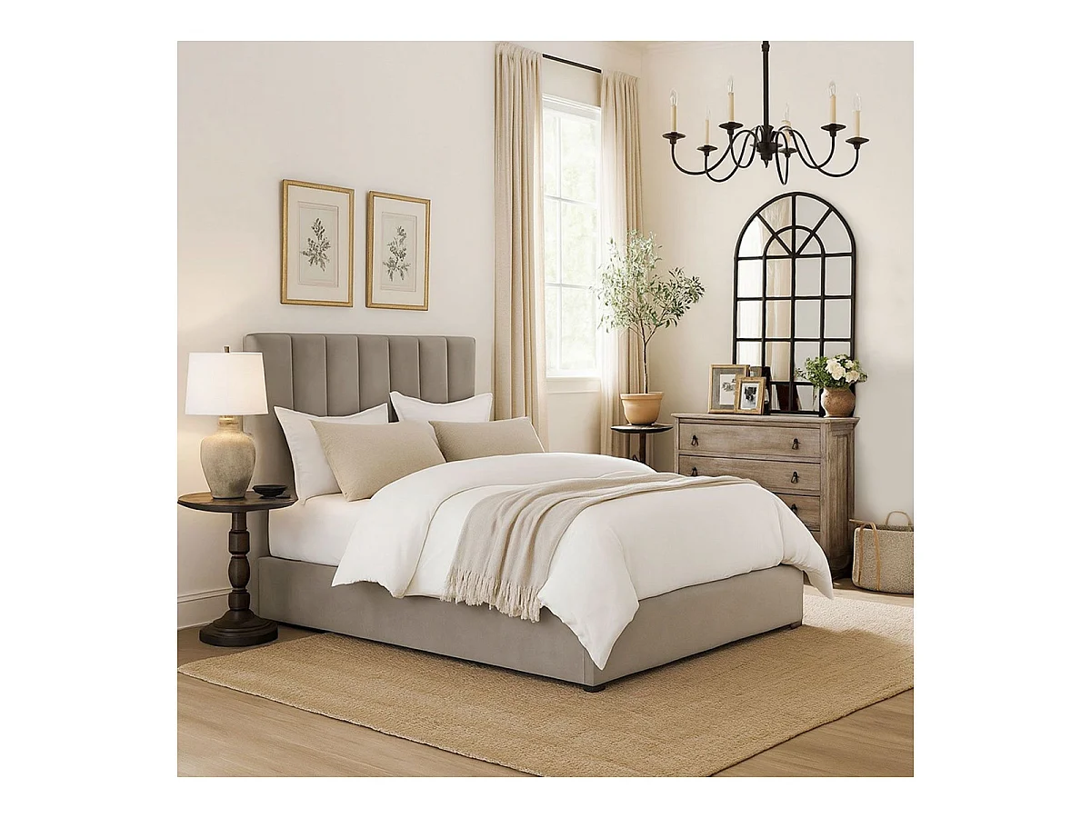 Lit Coffre Design Velours "Songa" 160x200cm Taupe