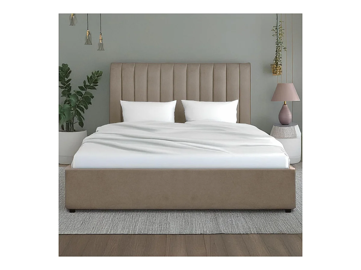 Lit Coffre Design Velours "Songa" 180x200cm Taupe