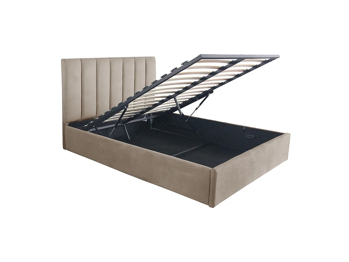 Lit Coffre Design Velours "Songa" 140x190cm Taupe