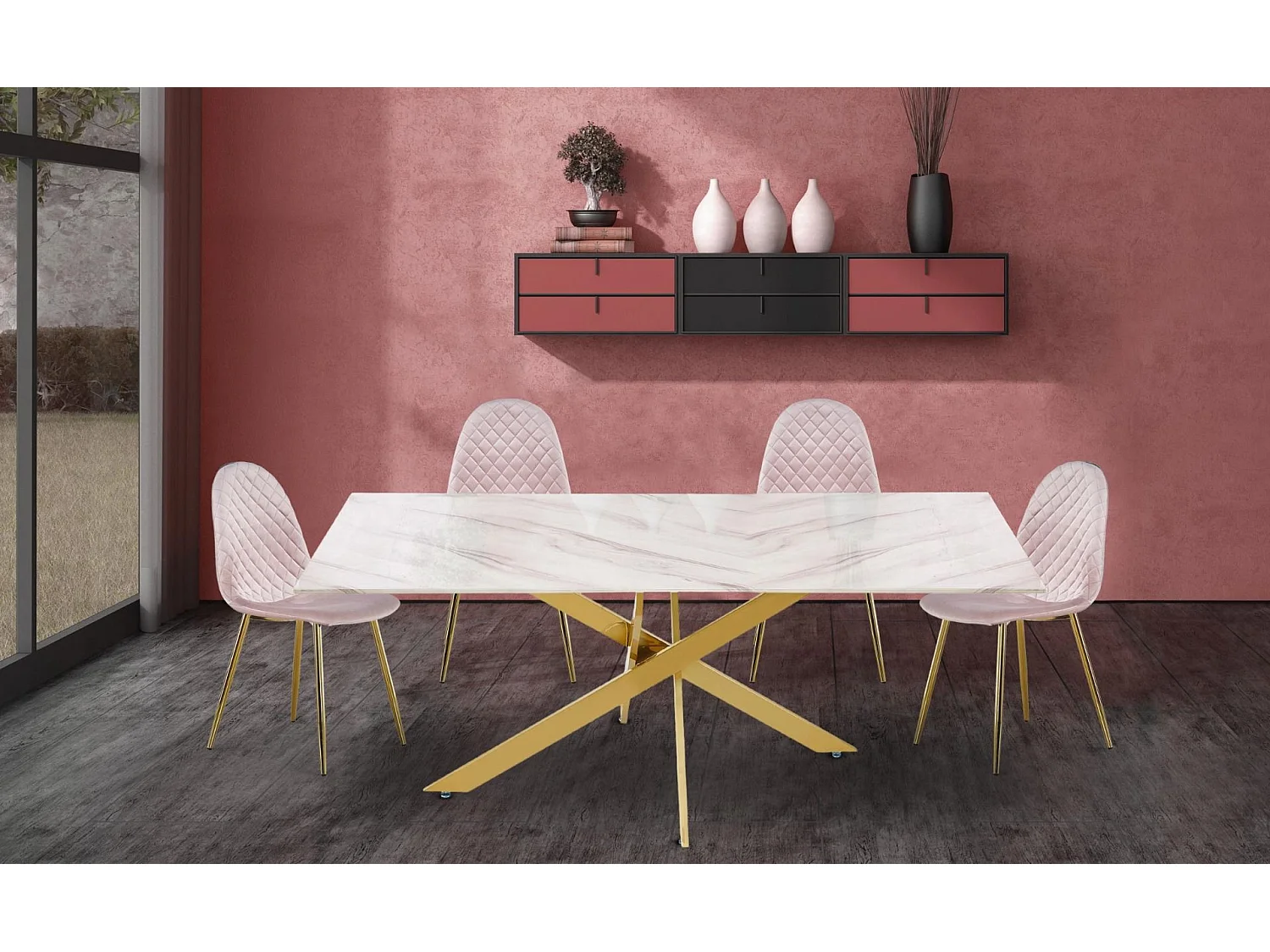 Table de Repas Design "Nalou" 180cm Blanc & Or
