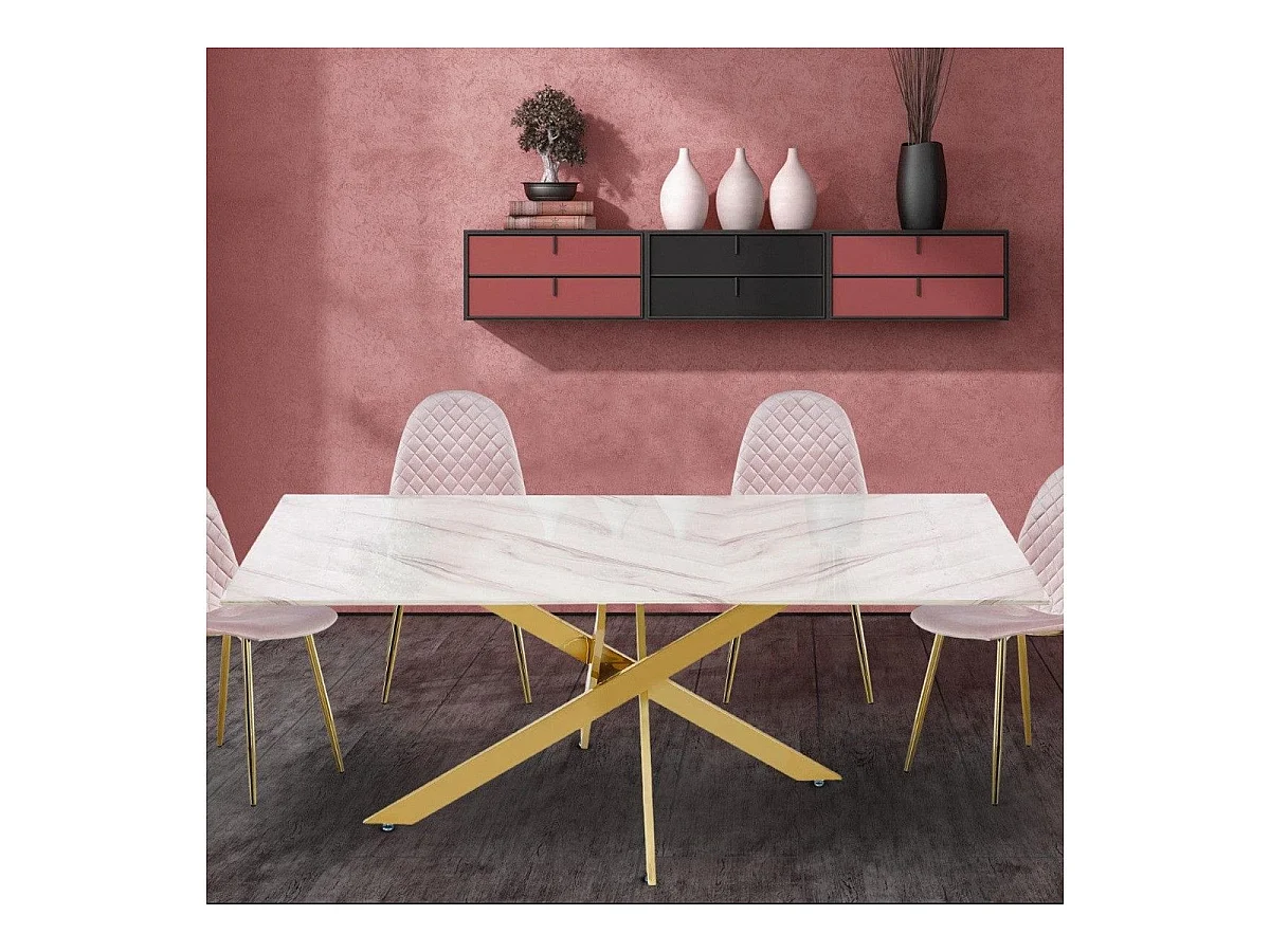 Table de Repas Design "Nalou" 180cm Blanc & Or