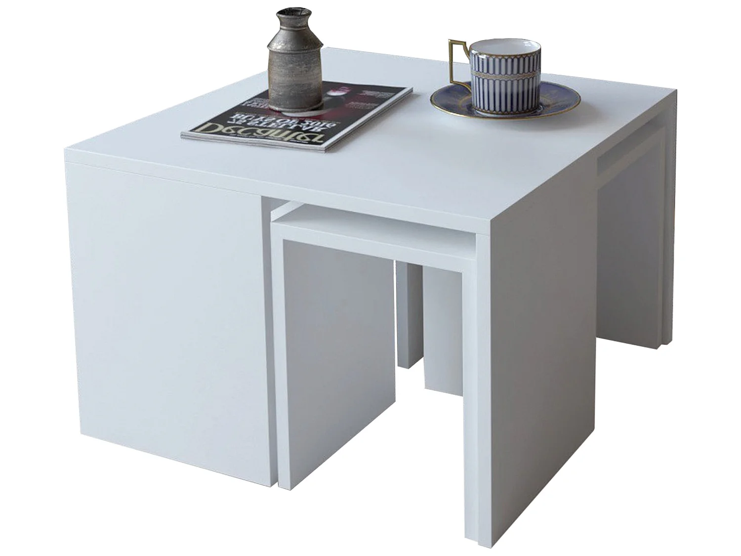 Set table d'appoint sena design 100% panneau de particules plaqué mélaminé en couleur blanc, 60x36,8x60