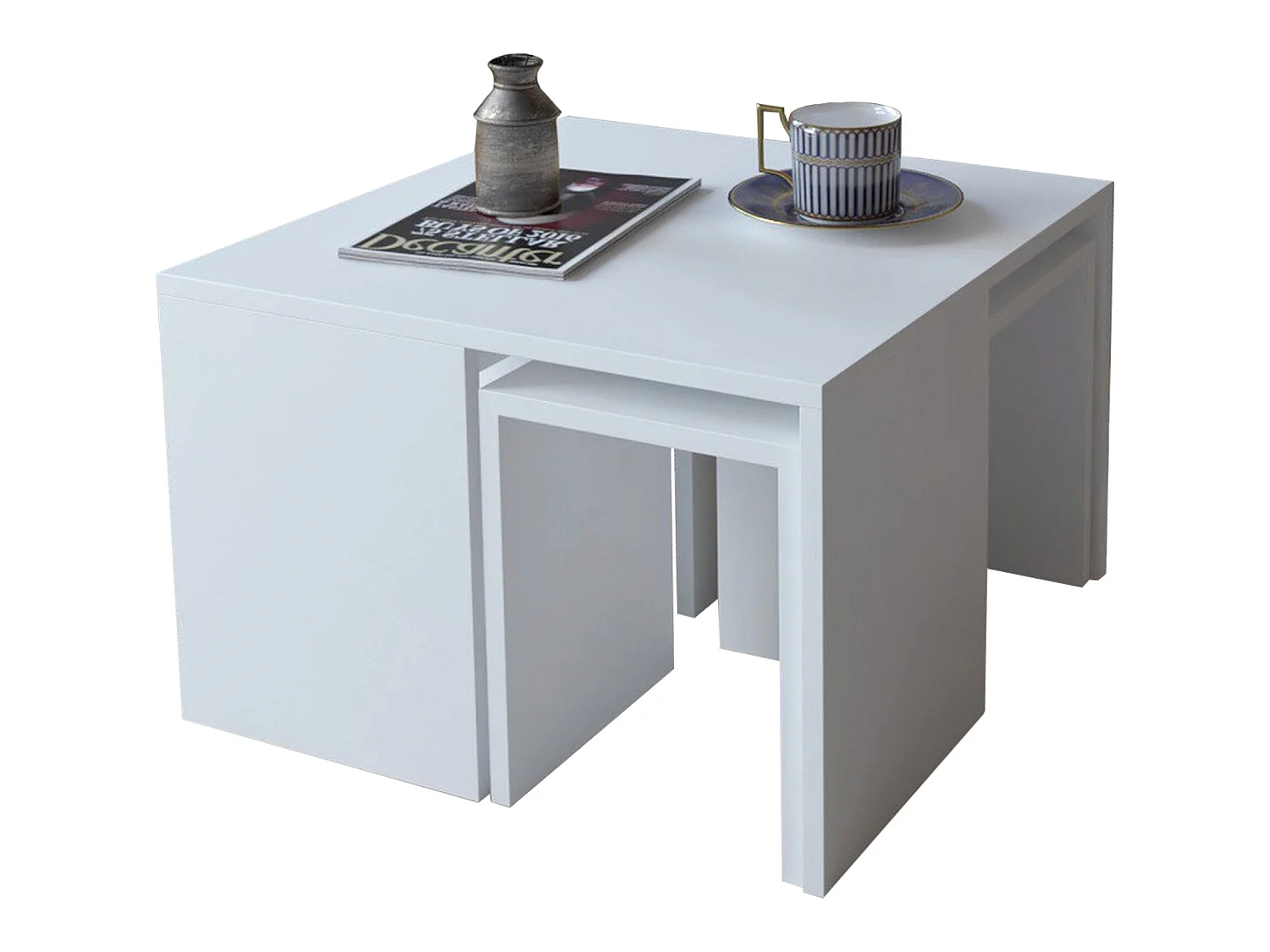 Set table d'appoint sena design 100% panneau de particules plaqué mélaminé en couleur blanc, 60x36,8x60