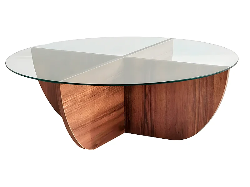 Tables basses rhin ronde en verre trempé en couleur nogal, 90x30x90