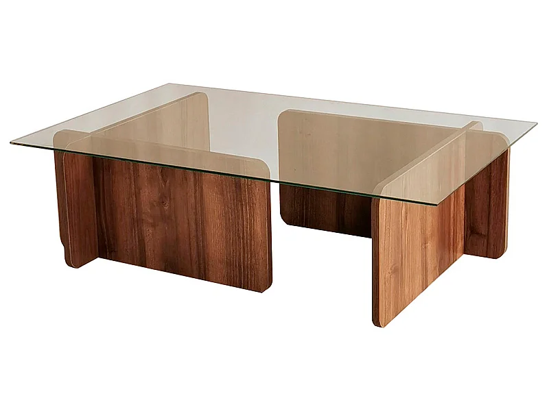 Table d’appoint rhin design verre trempé en couleur nogal, 105x30x65