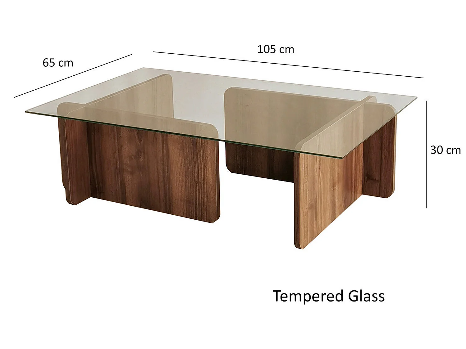 Table d’appoint rhin design verre trempé en couleur nogal, 105x30x65