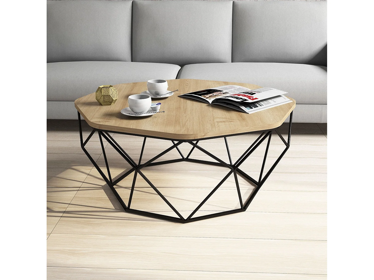 Table d’appoint ganges design panneau de particules plaqué mélaminé en couleur chêne, 90x38x90