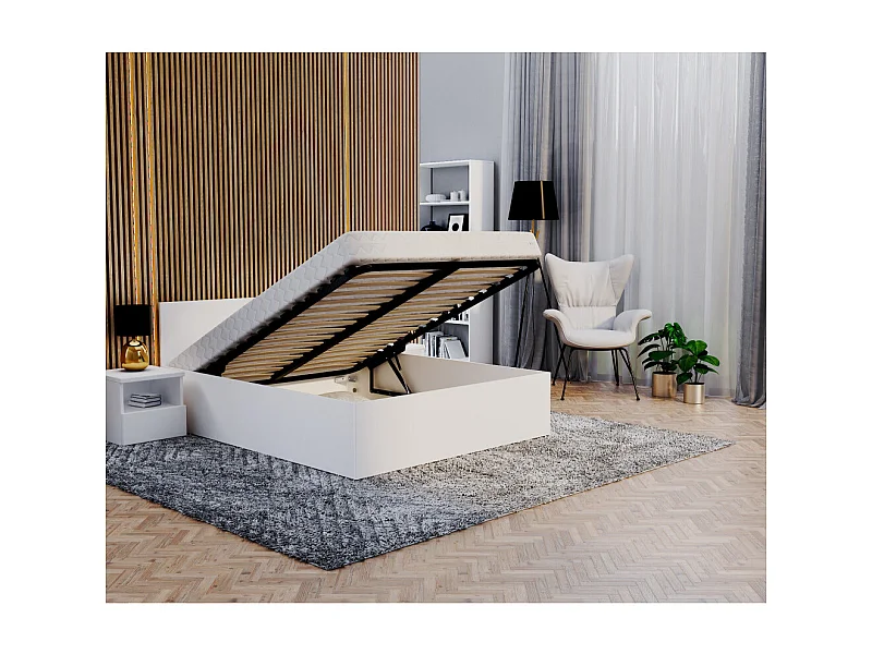 Lit coffre Paris 160 x 200 cm avec sommier à lattes relevable Blanc