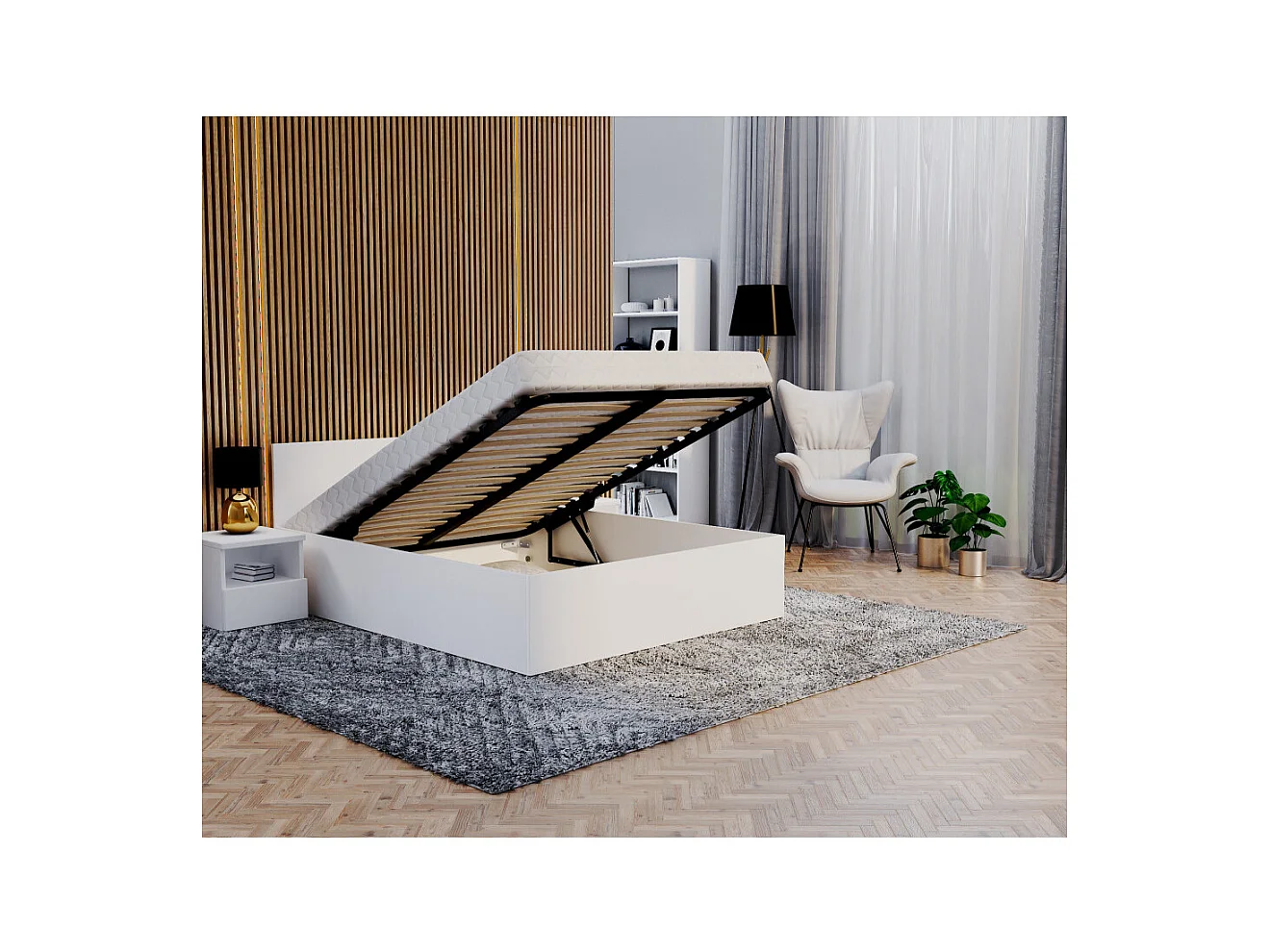 Lit coffre Paris 160 x 200 cm avec sommier à lattes relevable Blanc