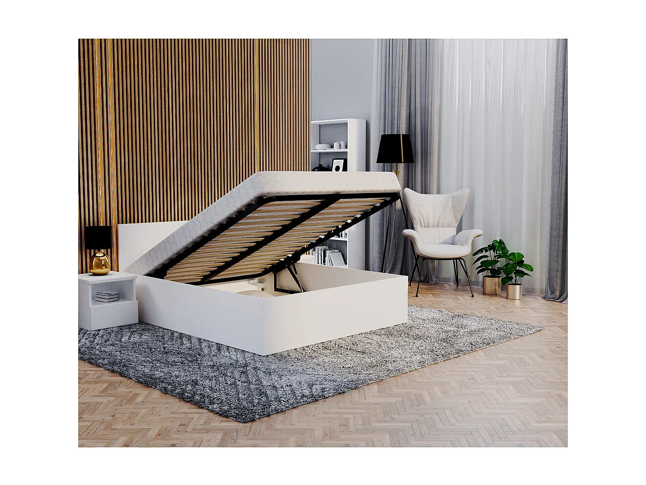 Lit coffre Paris 160 x 200 cm avec sommier à lattes relevable Blanc