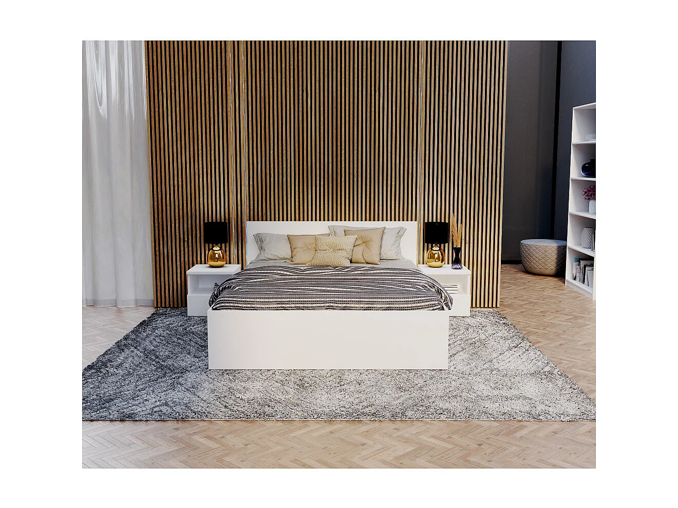 Lit coffre Paris 160 x 200 cm avec sommier à lattes relevable Blanc